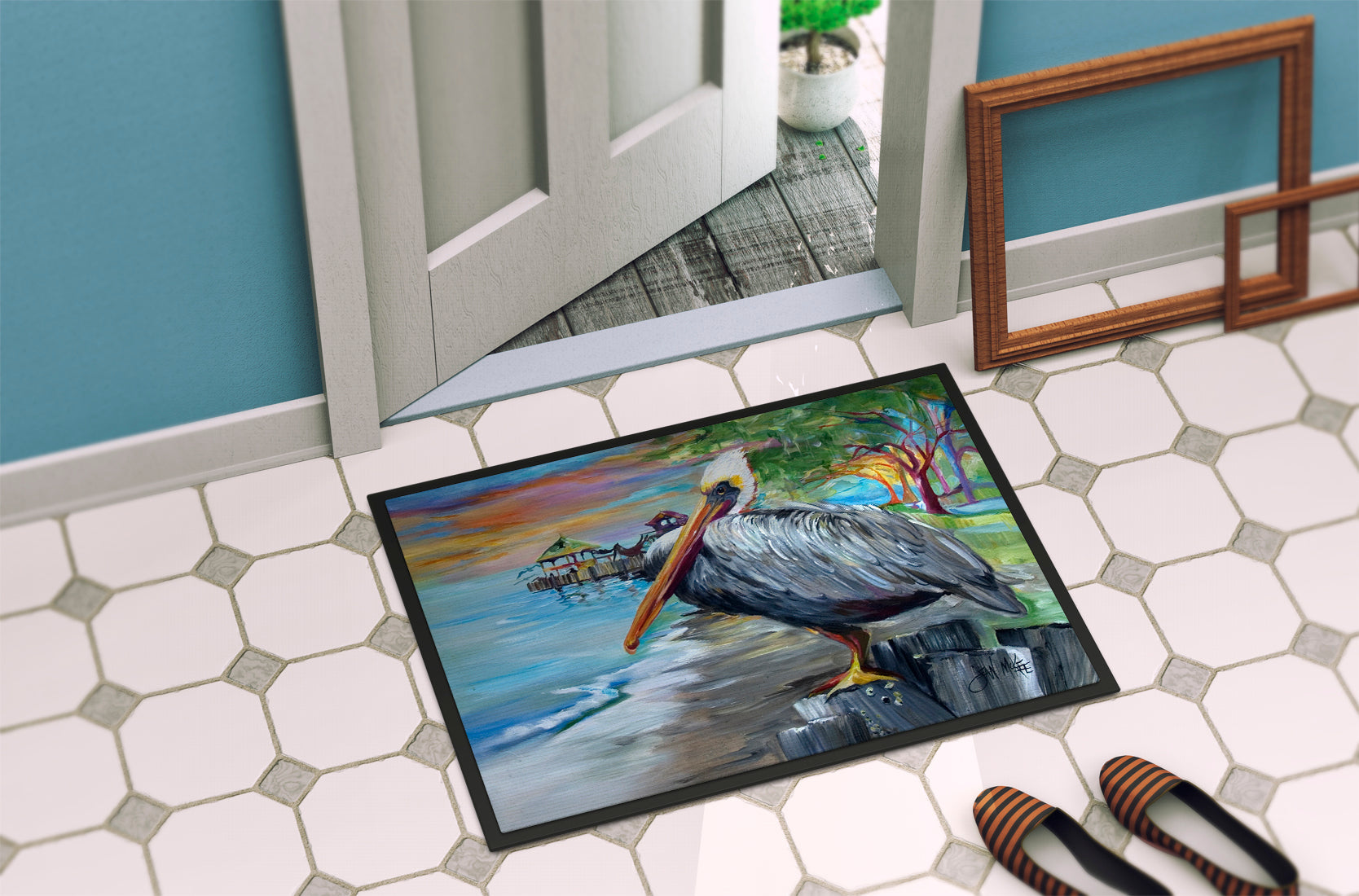 Pelican view Doormat Indoor Outdoor 24H X 36W Front Door Mat Rugs for Entryway, Non Slip Washable Low Pile,