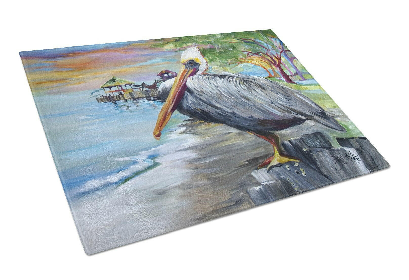 Pelican view Cutting Board Tempered Glass Kitchen Cutting Surface, Heat Resistant Chopping, Non-Slip Feet, Food Prep & Serving