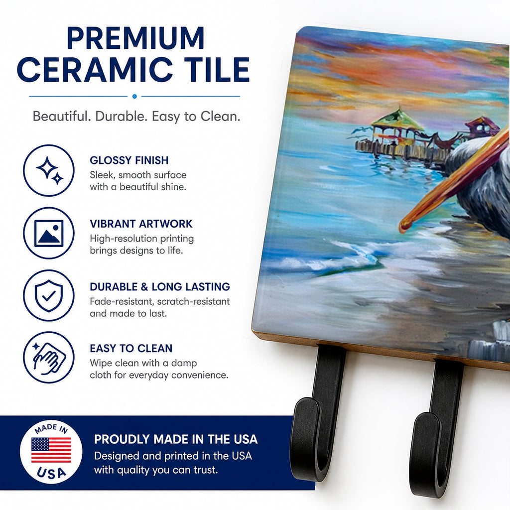 Pelican view Leash or Key Holder Wall Hooks, Coat Rack Wall Mount, for Hanging Keys, Towels, Aprons, Leashes