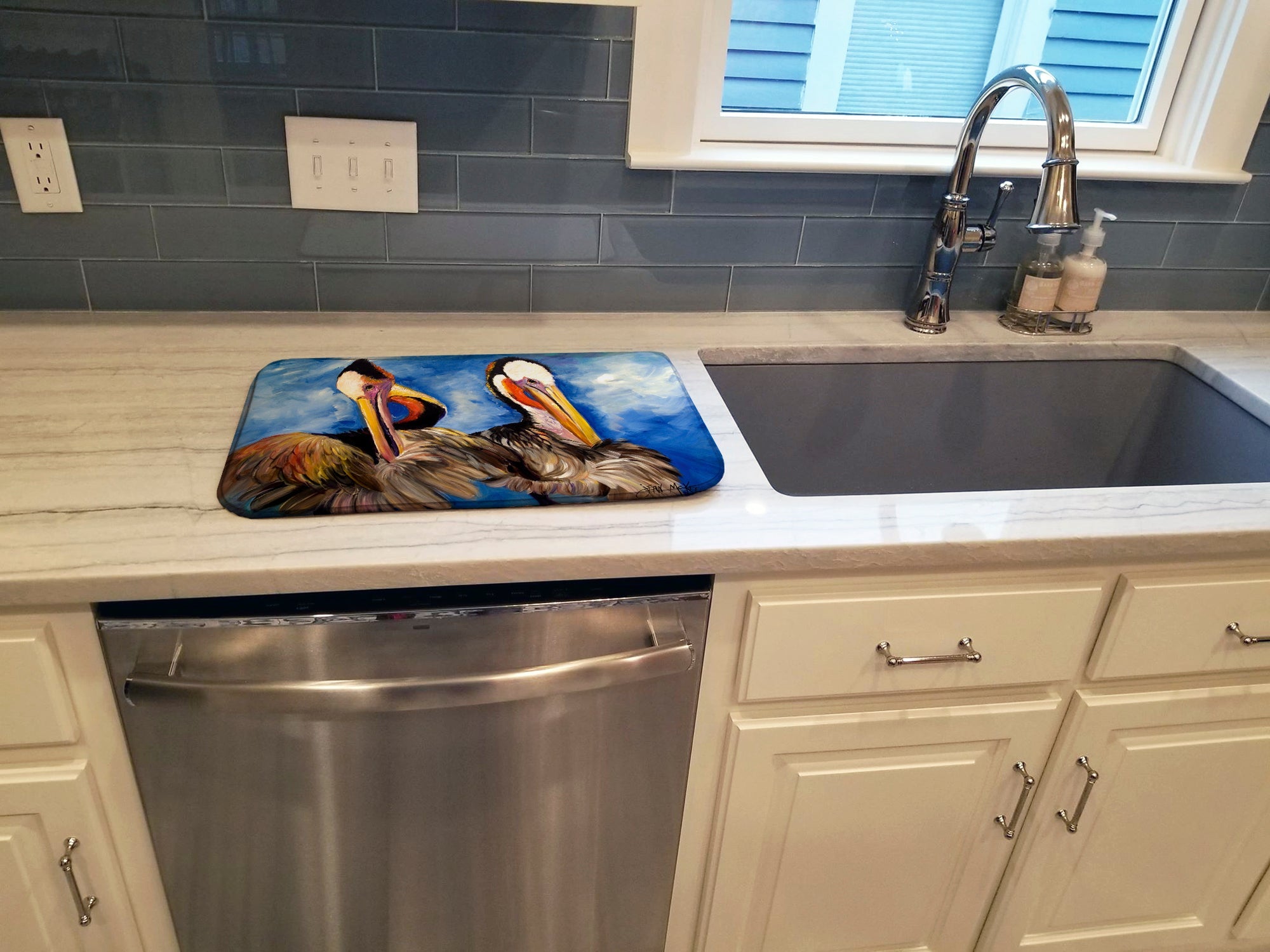 Pelican Brothers Dish Drying Mat Absorbent Dish Drying Mat Pad for Kitchen Counter Dish Drainer Mat for Countertop, 14 x 21", Multicolor