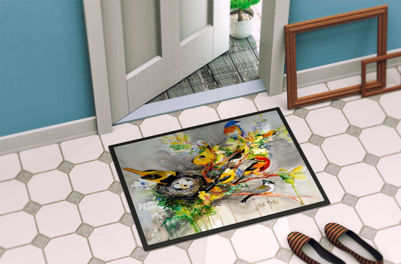 Spring Birds Doormat Indoor Outdoor 24H X 36W Front Door Mat Rugs for Entryway, Non Slip Washable Low Pile,