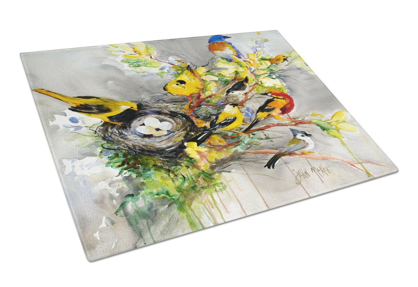 Spring Birds Cutting Board Tempered Glass Kitchen Cutting Surface, Heat Resistant Chopping, Non-Slip Feet, Food Prep & Serving