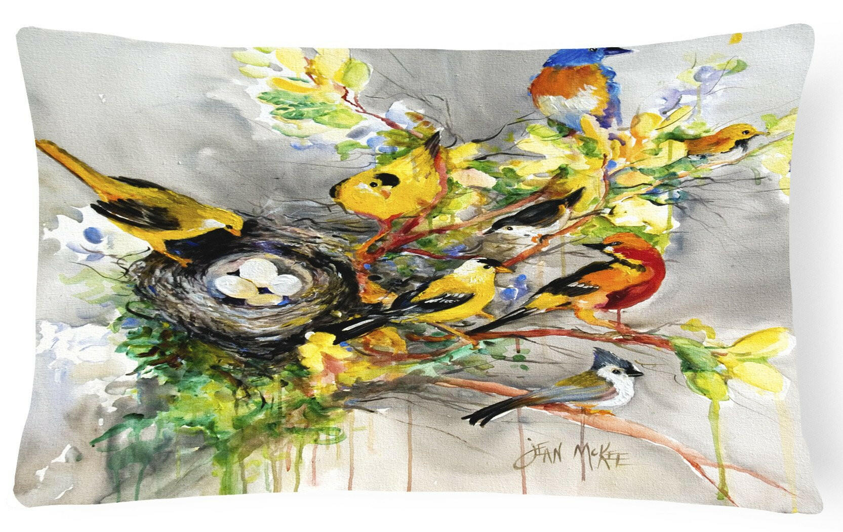 Spring Birds Decorative Throw Pillow 12x16 Indoor Outdoor Accent Cushion, Fabric Cover with Insert for Sofa, Bed, Porch & Living Room