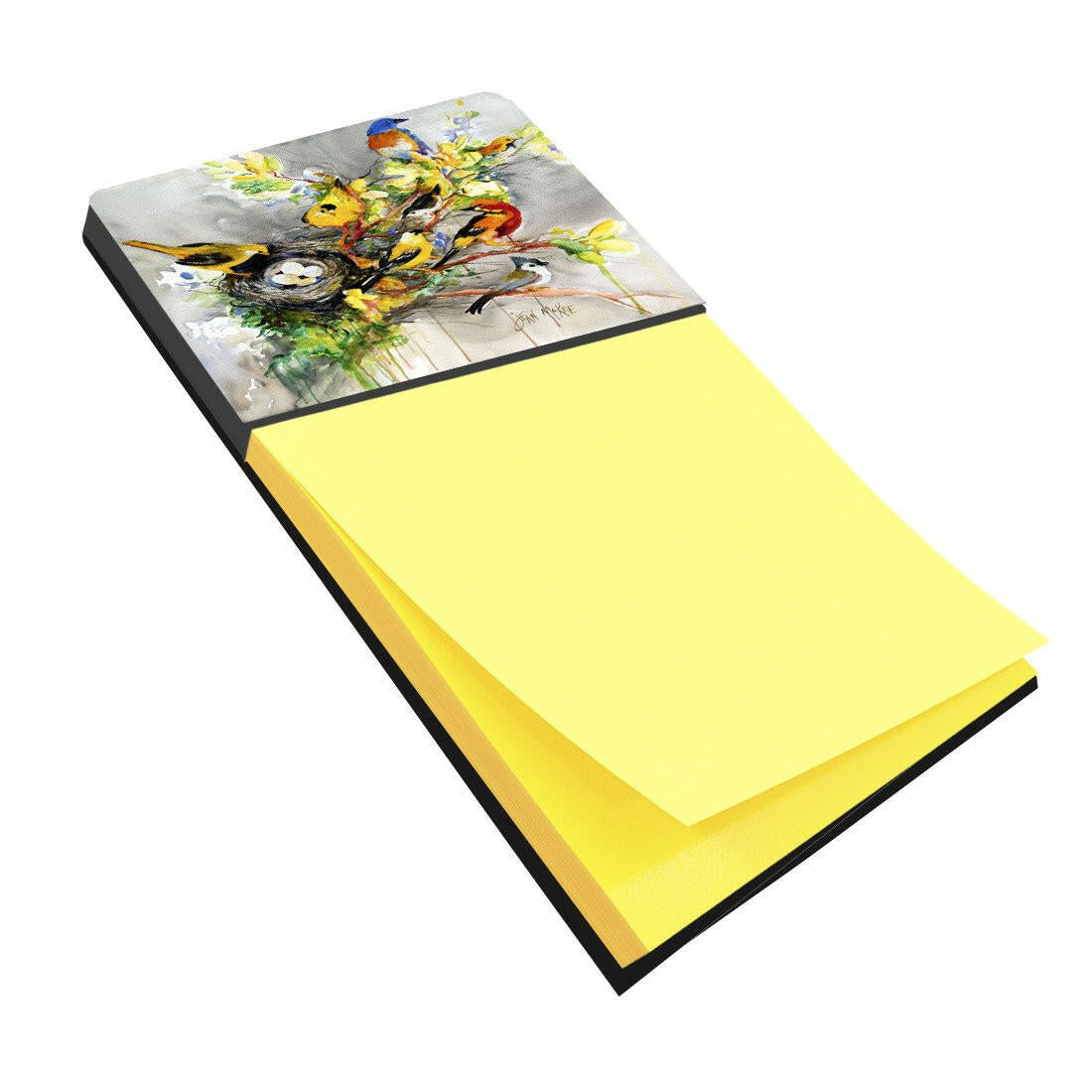 Spring Birds Watercolor Sticky Note Holder Refillable Dispenser Desk Accessory 3x3 Pad Gift