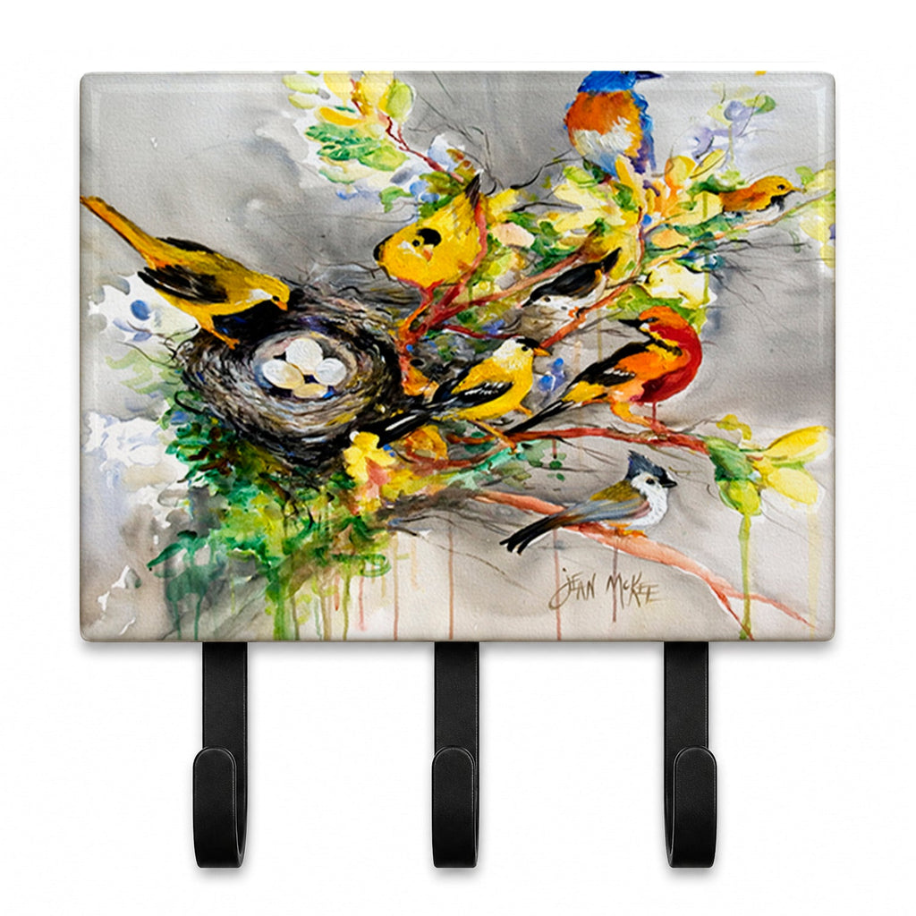 Spring Birds Leash or Key Holder Wall Hooks, Coat Rack Wall Mount, for Hanging Keys, Towels, Aprons, Leashes