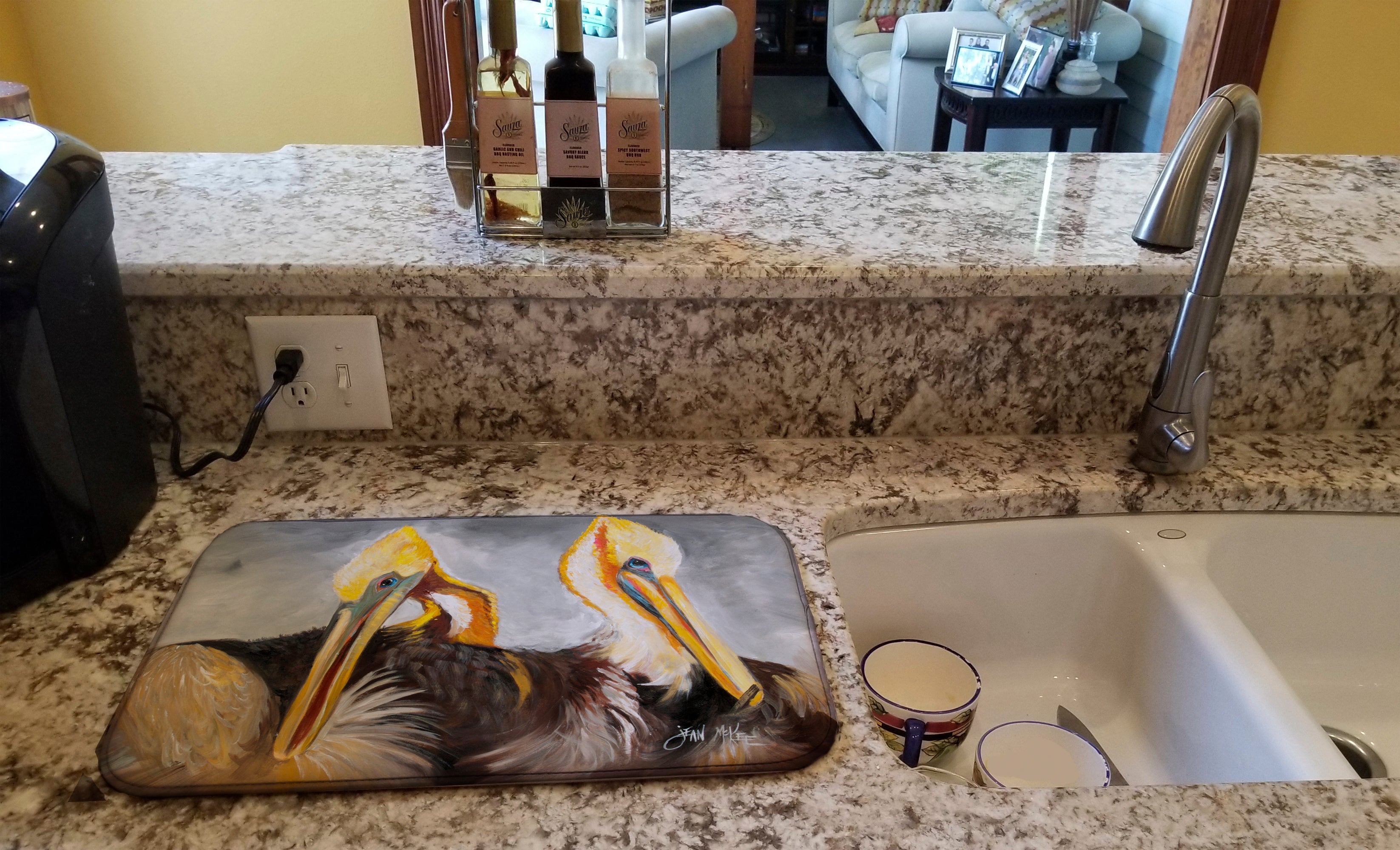 Pelicans Preening Dish Drying Mat Absorbent Dish Drying Mat Pad for Kitchen Counter Dish Drainer Mat for Countertop, 14 x 21", Multicolor