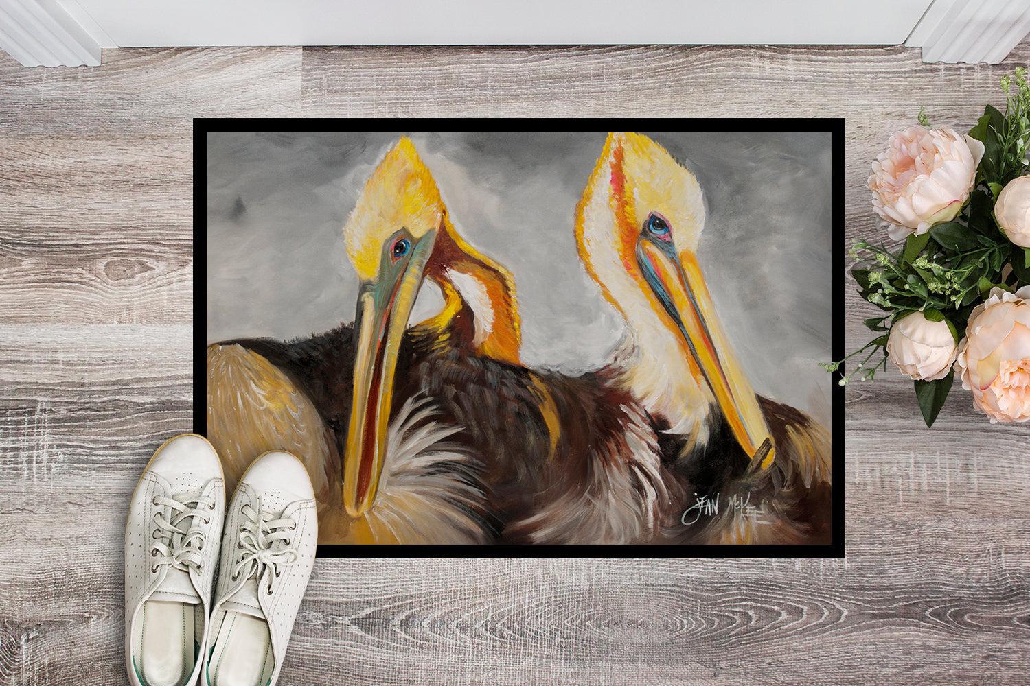 Pelicans Preening Doormat Indoor Outdoor 24H X 36W Front Door Mat Rugs for Entryway, Non Slip Washable Low Pile,