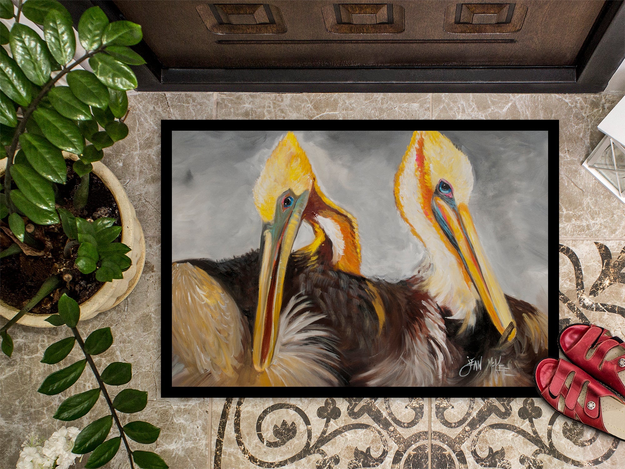 Pelicans Preening Doormat Indoor Outdoor 24H X 36W Front Door Mat Rugs for Entryway, Non Slip Washable Low Pile,