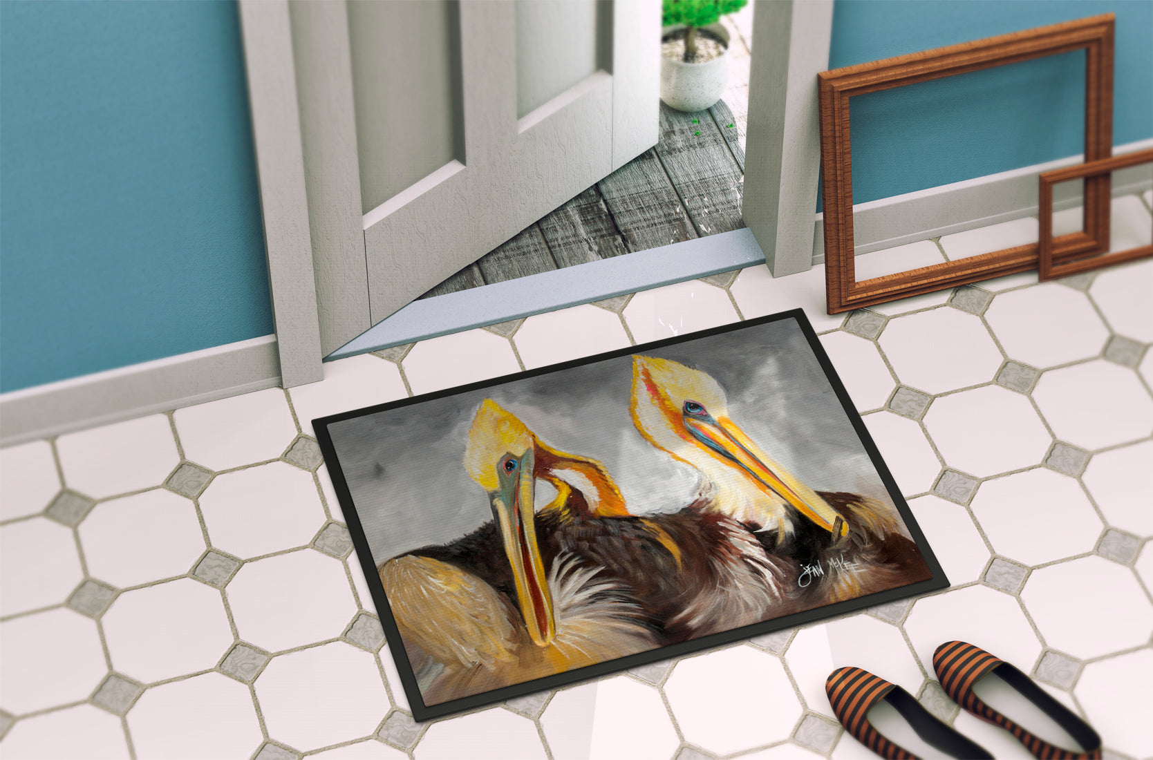Pelicans Preening Doormat Indoor Outdoor 24H X 36W Front Door Mat Rugs for Entryway, Non Slip Washable Low Pile,