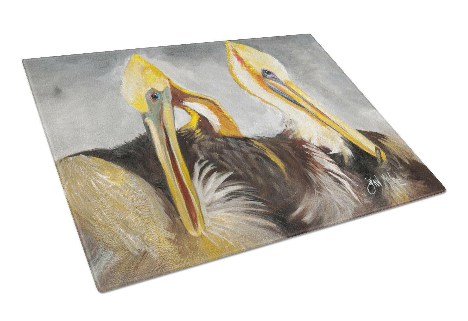 Pelicans Preening Cutting Board Tempered Glass Kitchen Cutting Surface, Heat Resistant Chopping, Non-Slip Feet, Food Prep & Serving