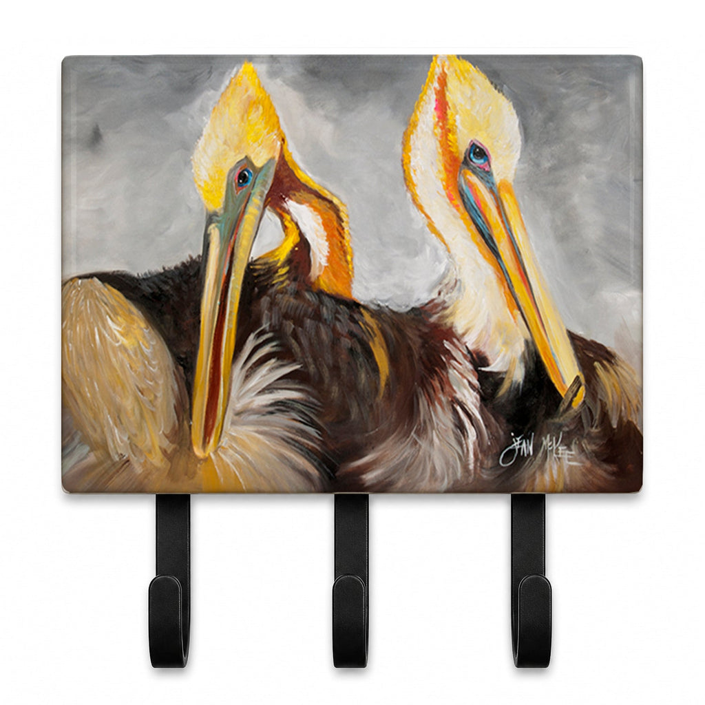 Pelicans Preening Leash or Key Holder Wall Hooks, Coat Rack Wall Mount, for Hanging Keys, Towels, Aprons, Leashes