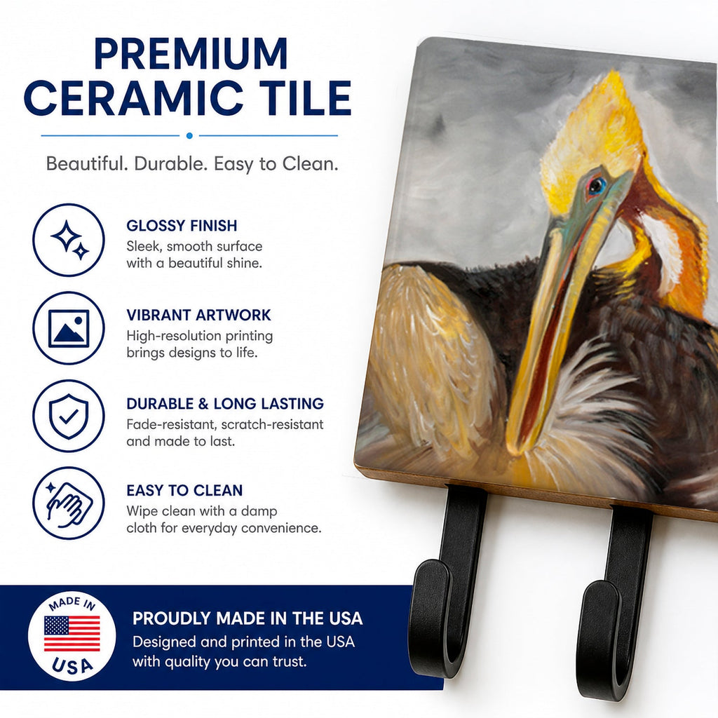 Pelicans Preening Leash or Key Holder Wall Hooks, Coat Rack Wall Mount, for Hanging Keys, Towels, Aprons, Leashes