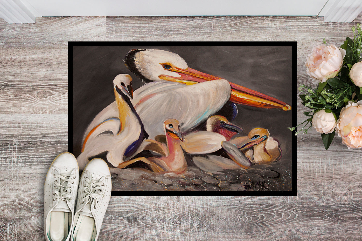 White Pelicans Doormat Indoor Outdoor 24H X 36W Front Door Mat Rugs for Entryway, Non Slip Washable Low Pile,