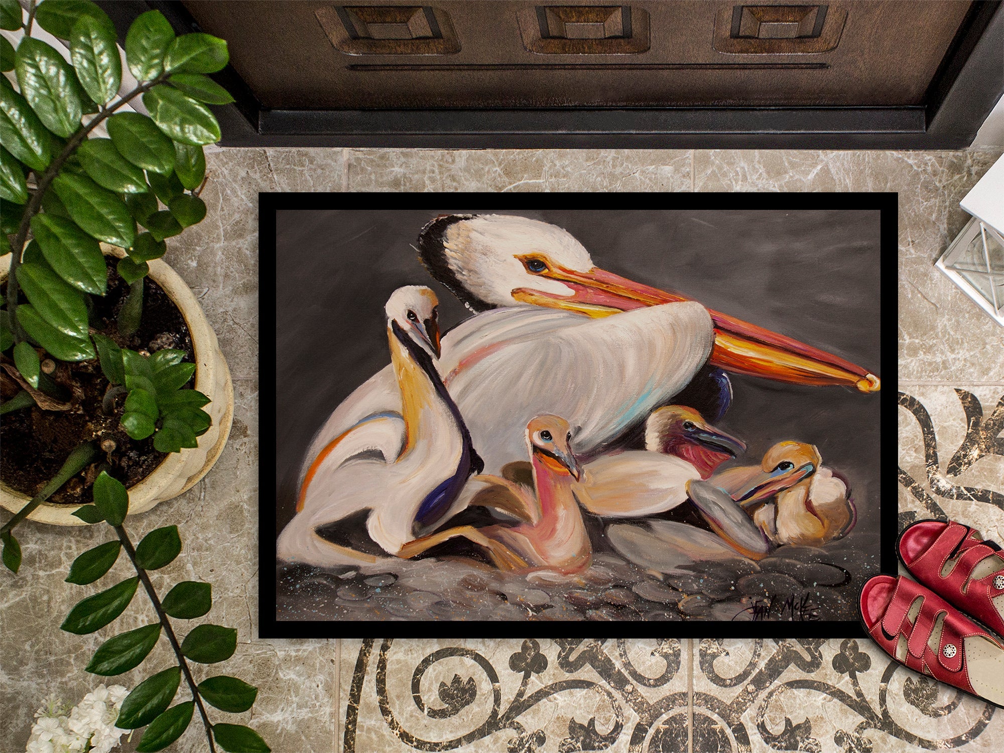 White Pelicans Doormat Indoor Outdoor 24H X 36W Front Door Mat Rugs for Entryway, Non Slip Washable Low Pile,