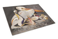 White Pelicans Cutting Board Tempered Glass Kitchen Cutting Surface, Heat Resistant Chopping, Non-Slip Feet, Food Prep & Serving