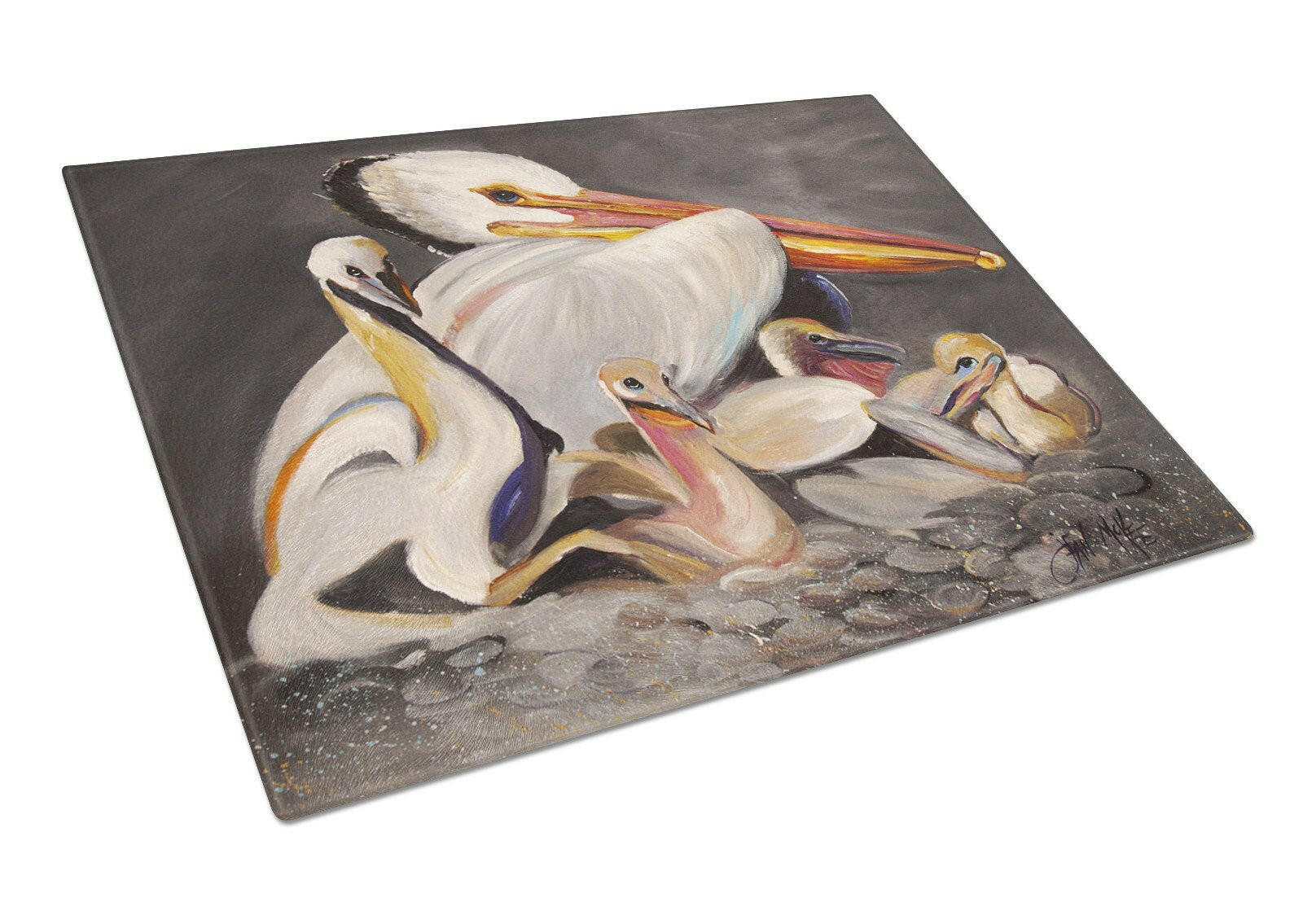 White Pelicans Cutting Board Tempered Glass Kitchen Cutting Surface, Heat Resistant Chopping, Non-Slip Feet, Food Prep & Serving