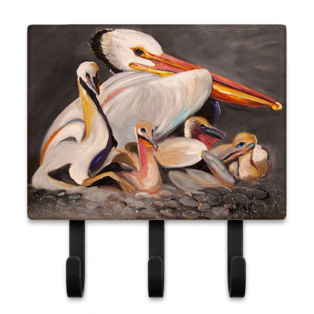 White Pelicans Leash or Key Holder Wall Hooks, Coat Rack Wall Mount, for Hanging Keys, Towels, Aprons, Leashes