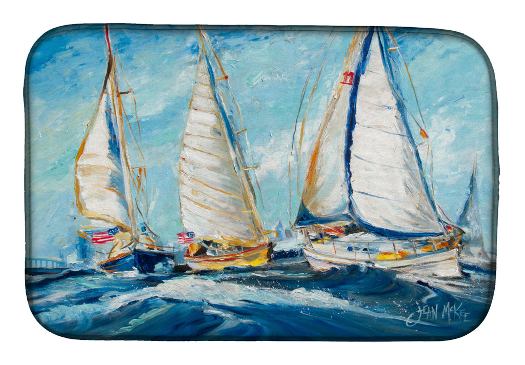 Roll me over Sailboats Dish Drying Mat Absorbent Dish Drying Mat Pad for Kitchen Counter Dish Drainer Mat for Countertop, 14 x 21", Multicolor