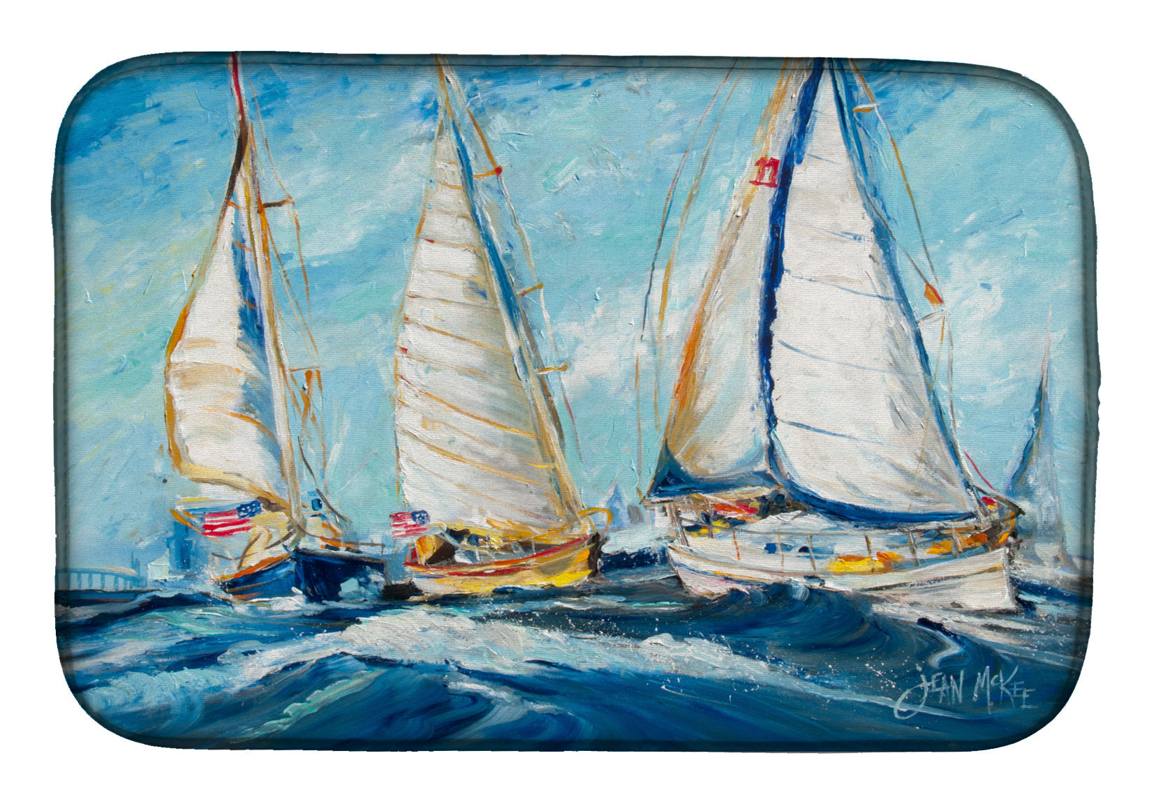 Roll me over Sailboats Dish Drying Mat Absorbent Dish Drying Mat Pad for Kitchen Counter Dish Drainer Mat for Countertop, 14 x 21", Multicolor