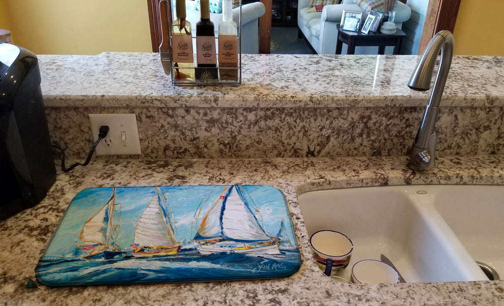 Roll me over Sailboats Dish Drying Mat Absorbent Dish Drying Mat Pad for Kitchen Counter Dish Drainer Mat for Countertop, 14 x 21", Multicolor