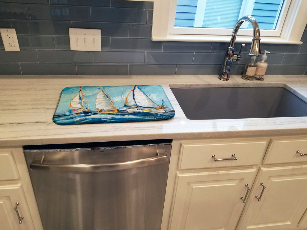 Roll me over Sailboats Dish Drying Mat Absorbent Dish Drying Mat Pad for Kitchen Counter Dish Drainer Mat for Countertop, 14 x 21", Multicolor