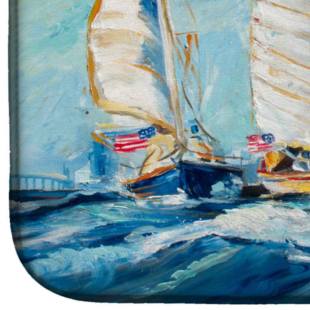 Roll me over Sailboats Dish Drying Mat Absorbent Dish Drying Mat Pad for Kitchen Counter Dish Drainer Mat for Countertop, 14 x 21", Multicolor