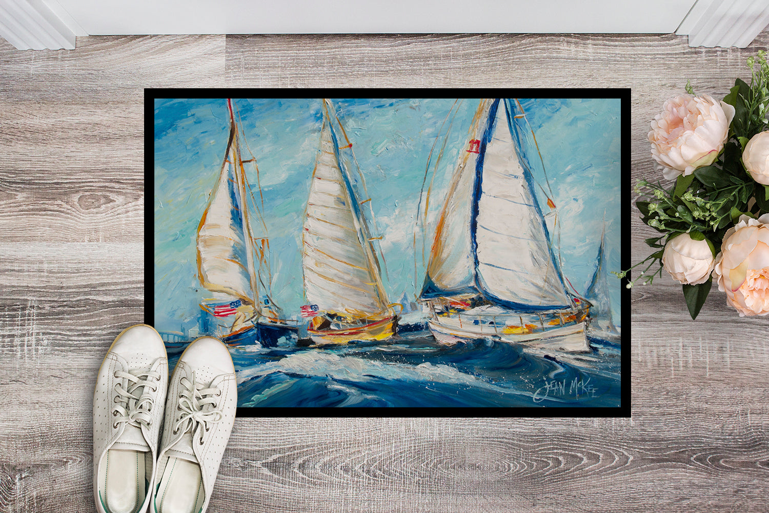 Roll me over Sailboats Doormat Indoor Outdoor 24H X 36W Front Door Mat Rugs for Entryway, Non Slip Washable Low Pile,