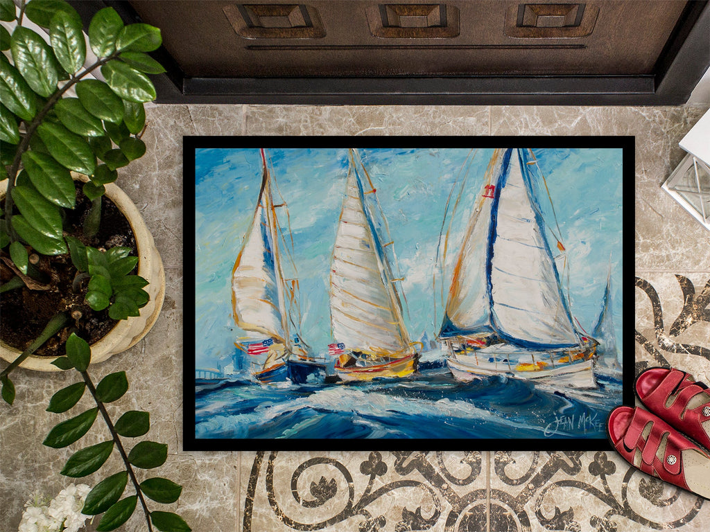 Roll me over Sailboats Doormat Indoor Outdoor 24H X 36W Front Door Mat Rugs for Entryway, Non Slip Washable Low Pile,