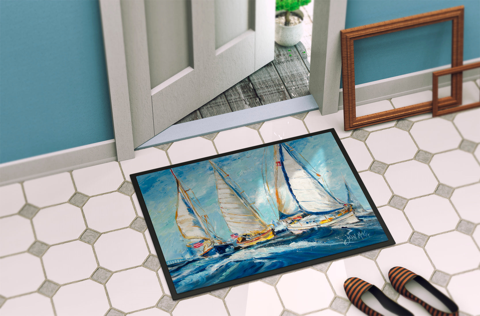 Roll me over Sailboats Doormat Indoor Outdoor 24H X 36W Front Door Mat Rugs for Entryway, Non Slip Washable Low Pile,
