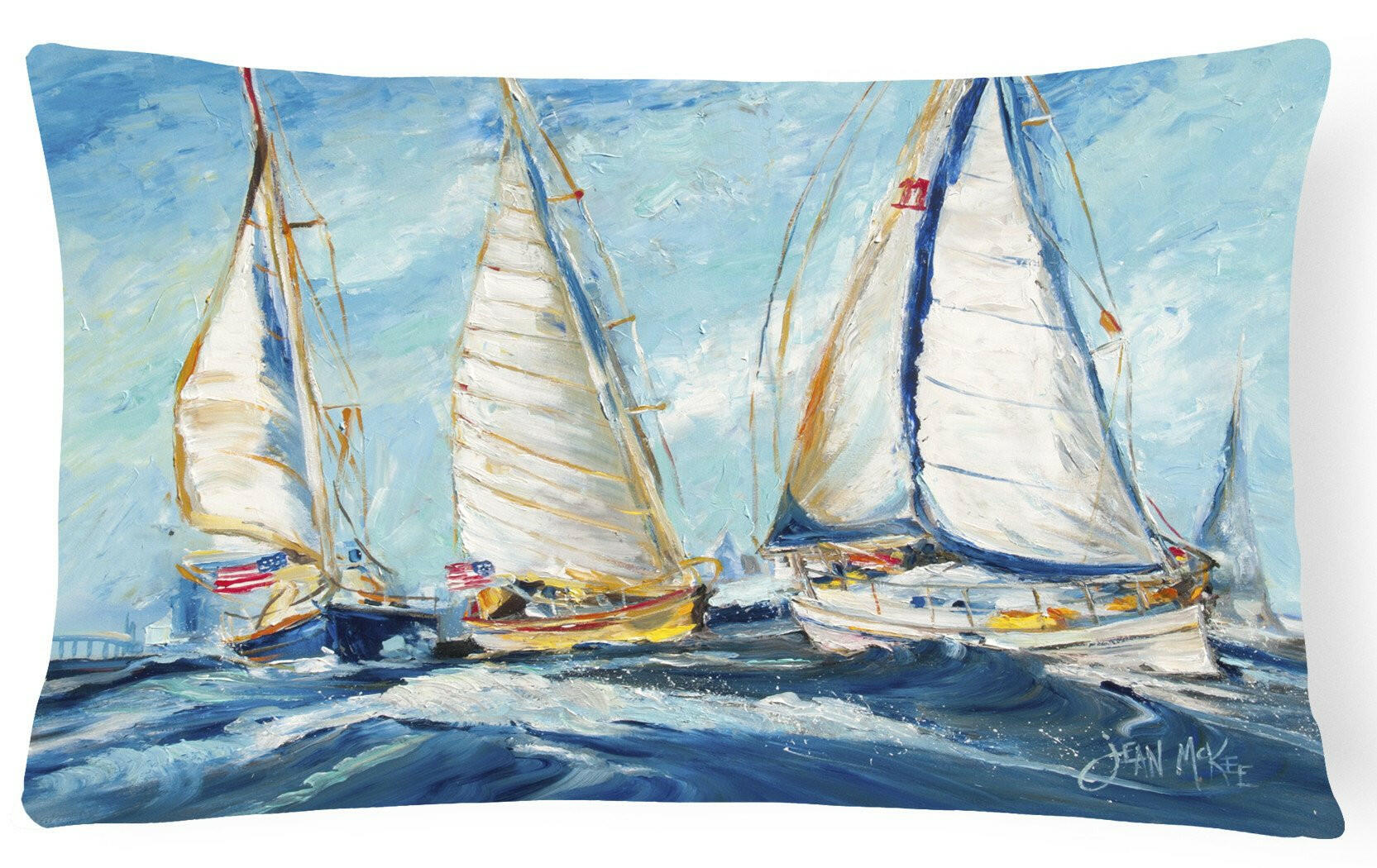 Roll me over Sailboats Decorative Throw Pillow 12x16 Indoor Outdoor Accent Cushion, Fabric Cover with Insert for Sofa, Bed, Porch & Living Room