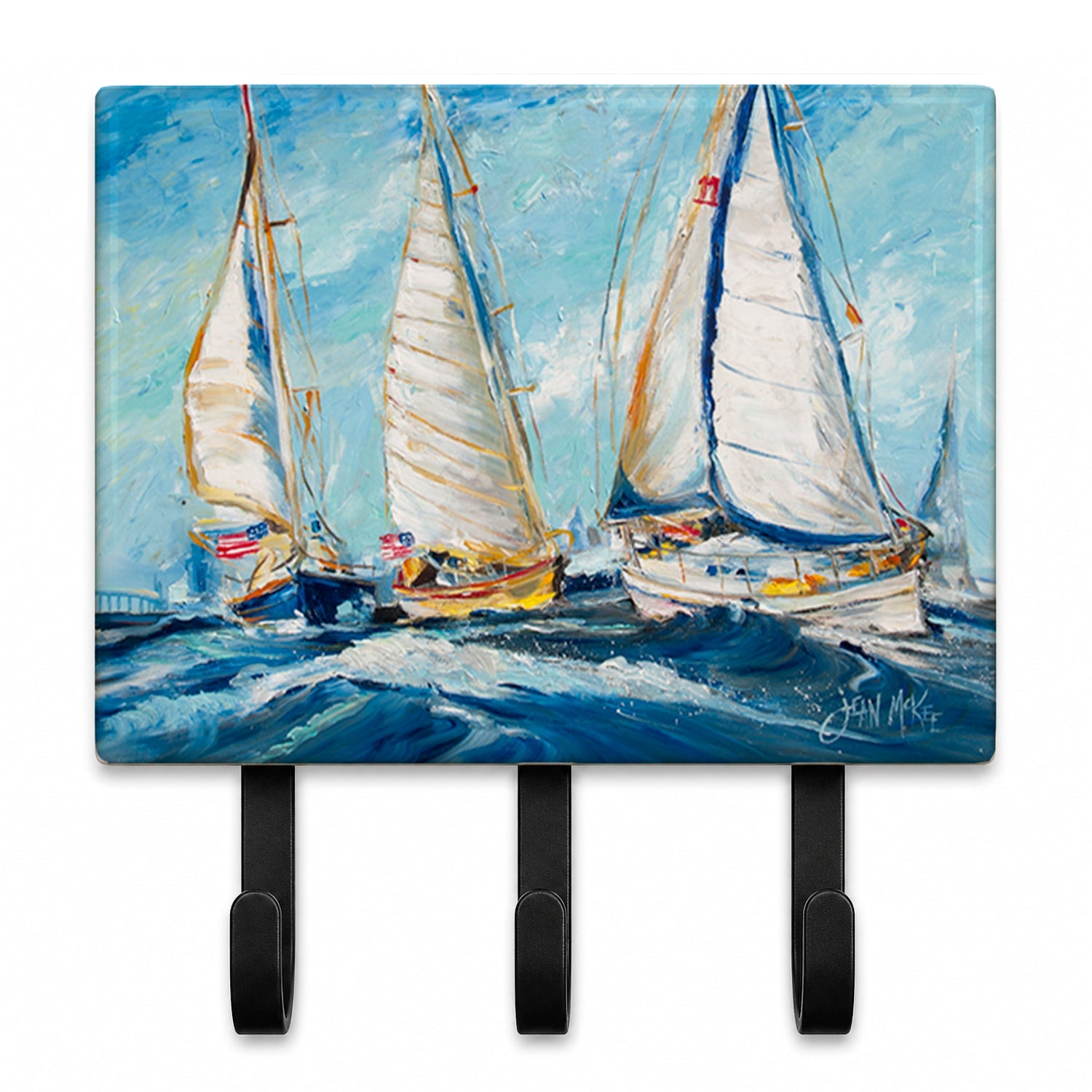 Roll me over Sailboats Leash or Key Holder Wall Hooks, Coat Rack Wall Mount, for Hanging Keys, Towels, Aprons, Leashes