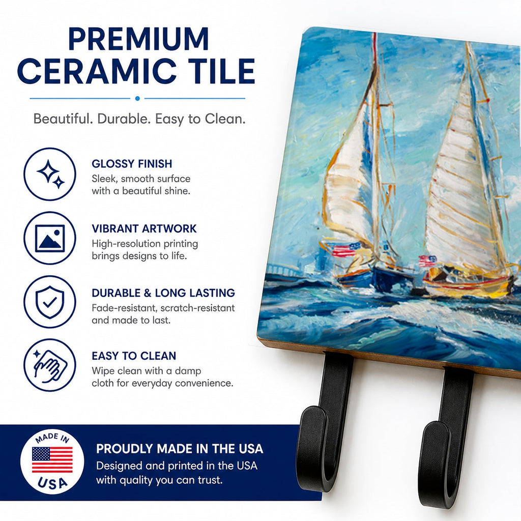 Roll me over Sailboats Leash or Key Holder Wall Hooks, Coat Rack Wall Mount, for Hanging Keys, Towels, Aprons, Leashes