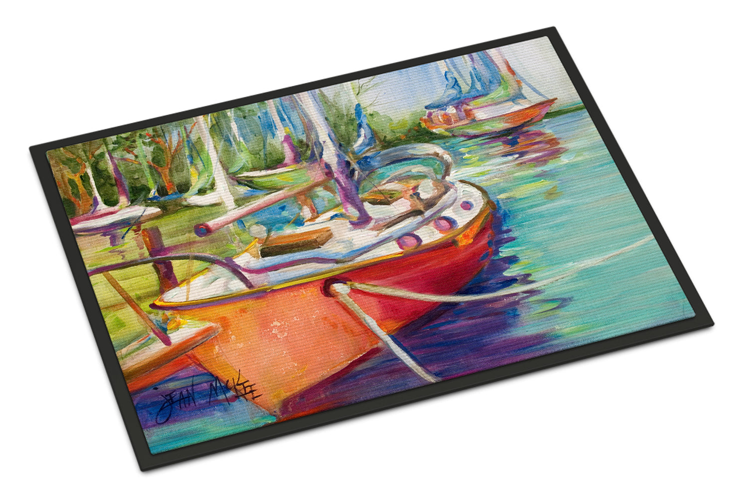 Red Sailboat Doormat Indoor Outdoor 24H X 36W Front Door Mat Rugs for Entryway, Non Slip Washable Low Pile,