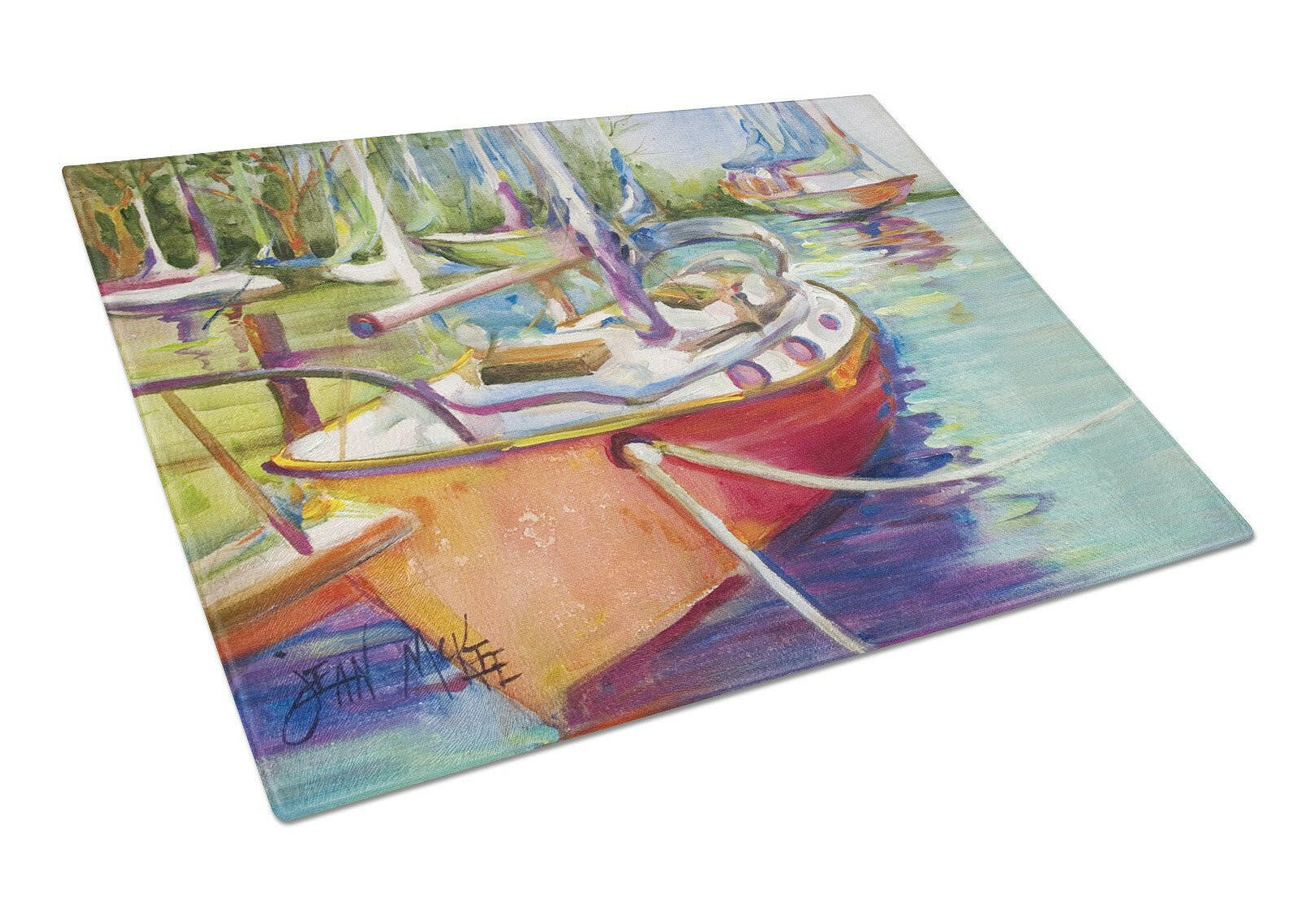 Red Sailboat Cutting Board Tempered Glass Kitchen Cutting Surface, Heat Resistant Chopping, Non-Slip Feet, Food Prep & Serving