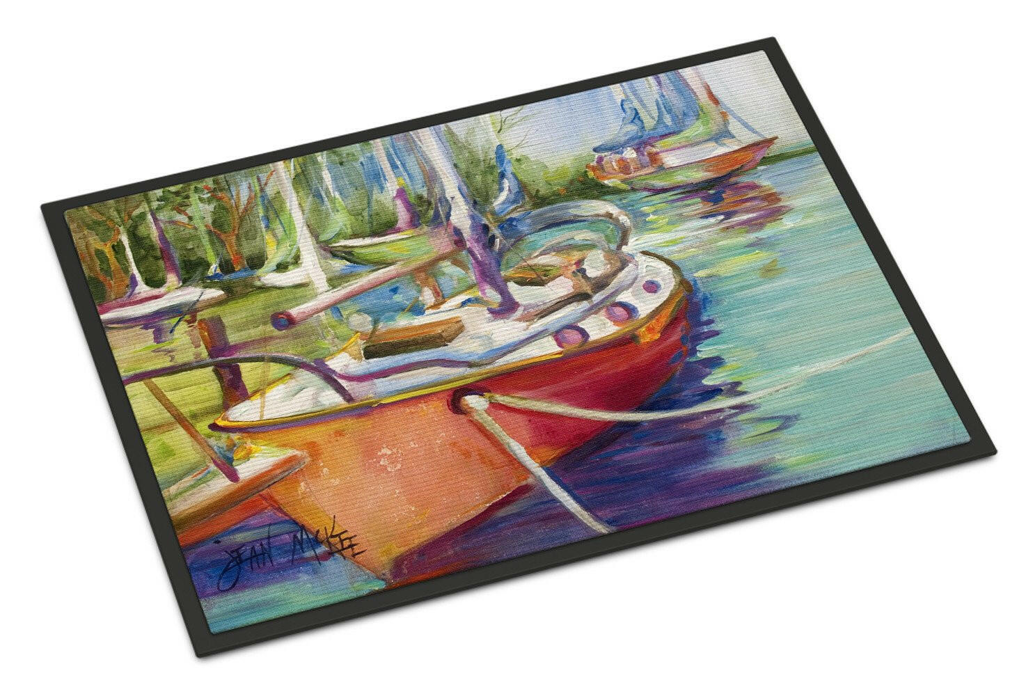 Red Sailboat Doormat Indoor Outdoor 18H X 27W Front Door Mat Rugs for Entryway, Non Slip Washable