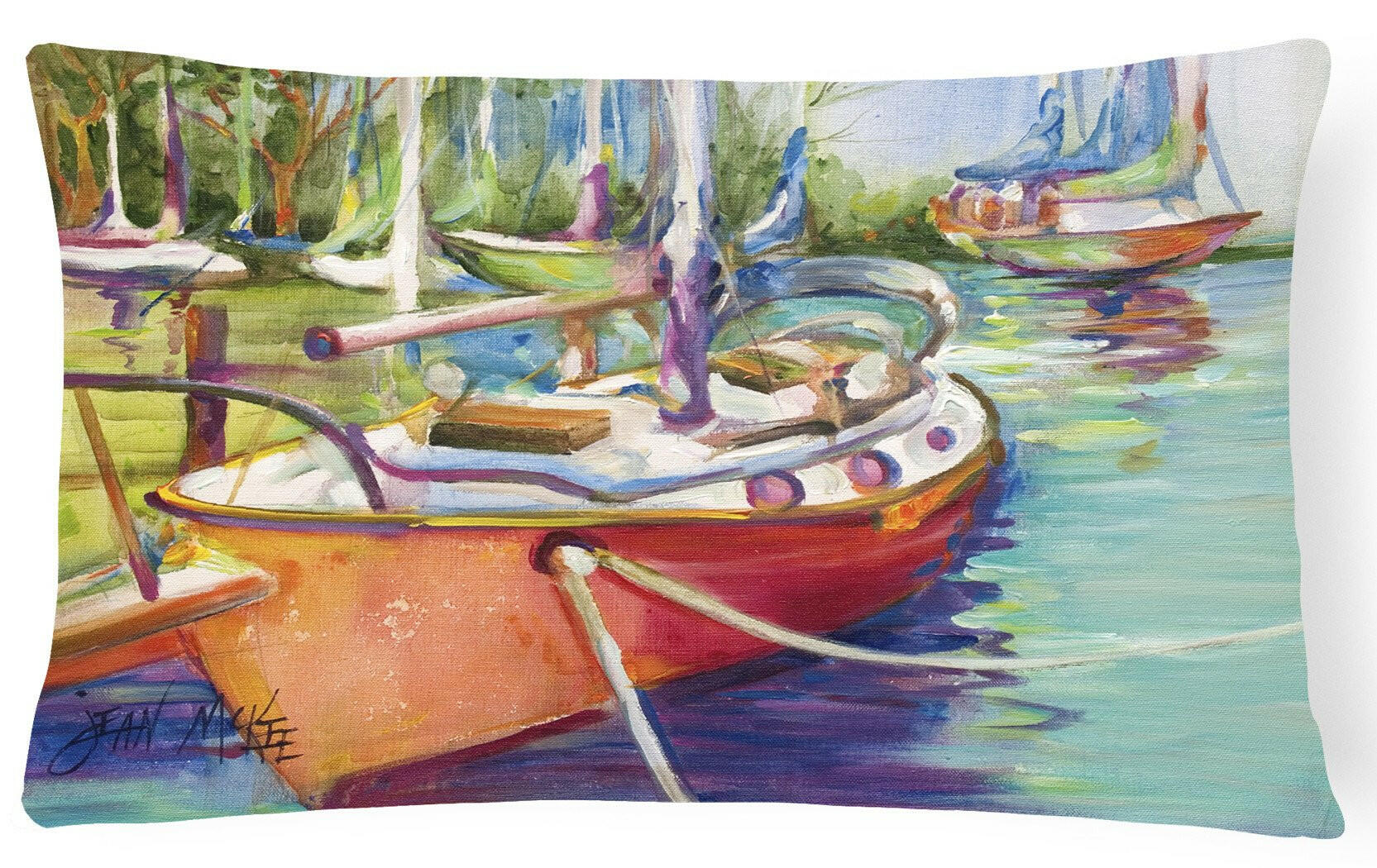 Red Sailboat Decorative Throw Pillow 12x16 Indoor Outdoor Accent Cushion, Fabric Cover with Insert for Sofa, Bed, Porch & Living Room