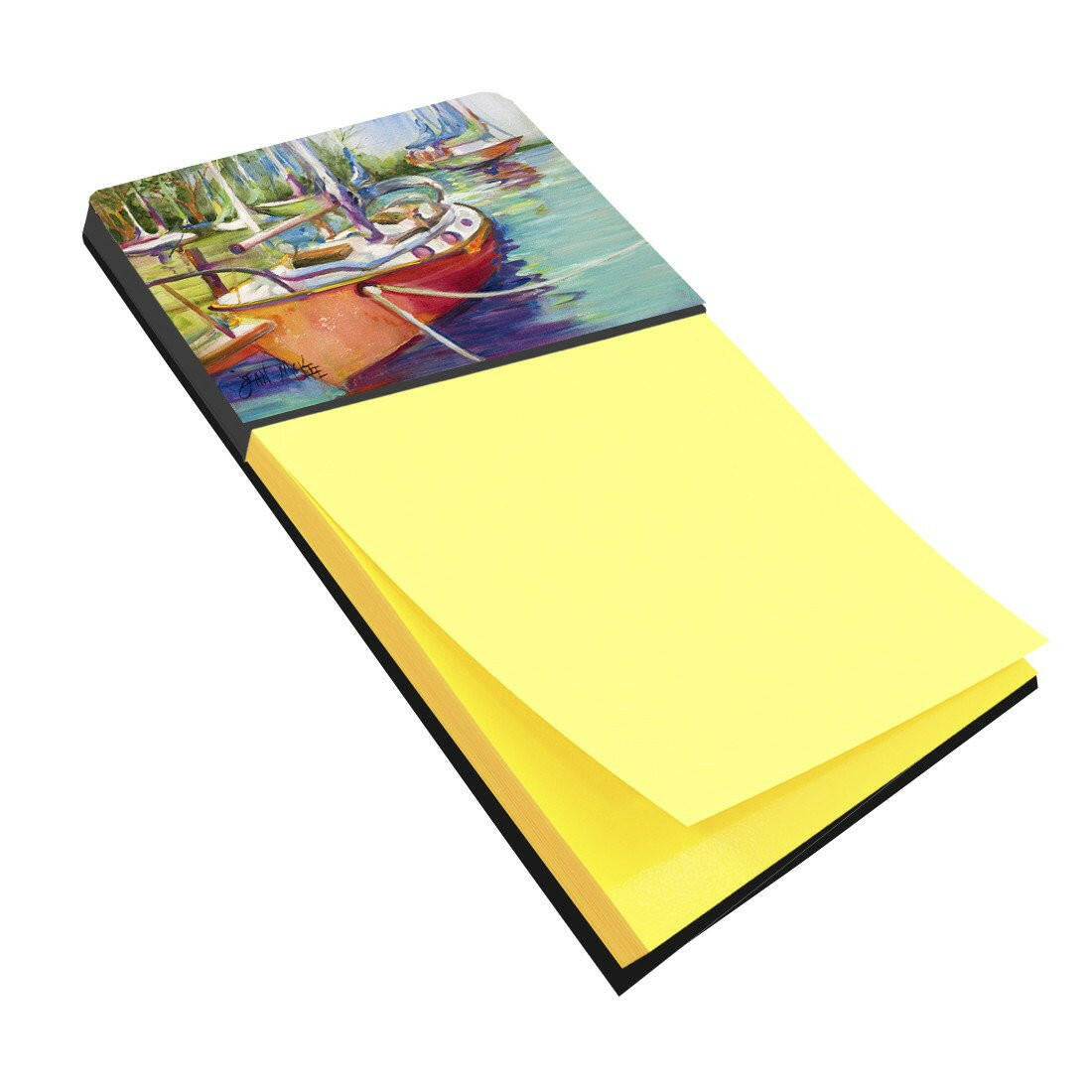 Red Sailboat Watercolor Sticky Note Holder Refillable Dispenser Desk Accessory 3x3 Pad Gift