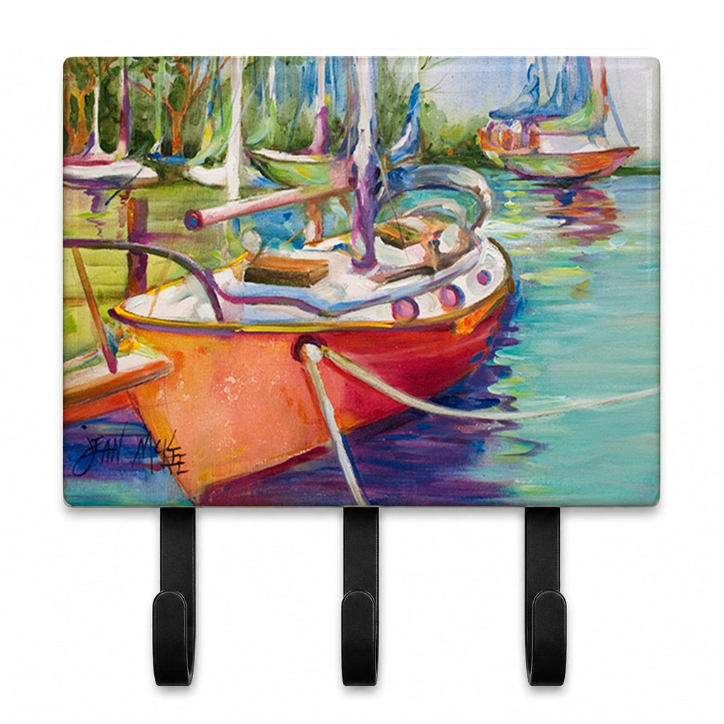 Red Sailboat Leash or Key Holder Wall Hooks, Coat Rack Wall Mount, for Hanging Keys, Towels, Aprons, Leashes