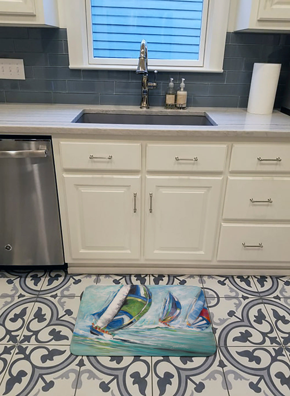 Boat Race Memory Foam Kitchen Mat Machine Washable Anti-Fatigue Cushion Comfort Bath or Kitchen Rug