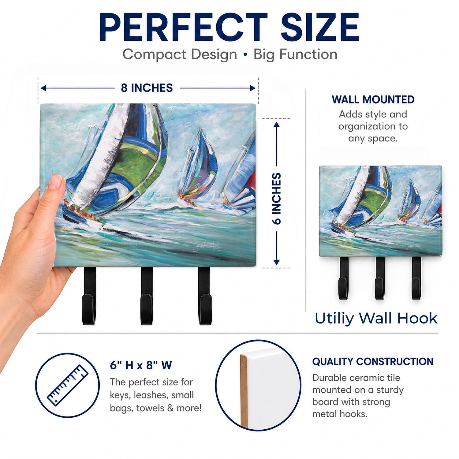 Boat Race Leash or Key Holder Wall Hooks, Coat Rack Wall Mount, for Hanging Keys, Towels, Aprons, Leashes