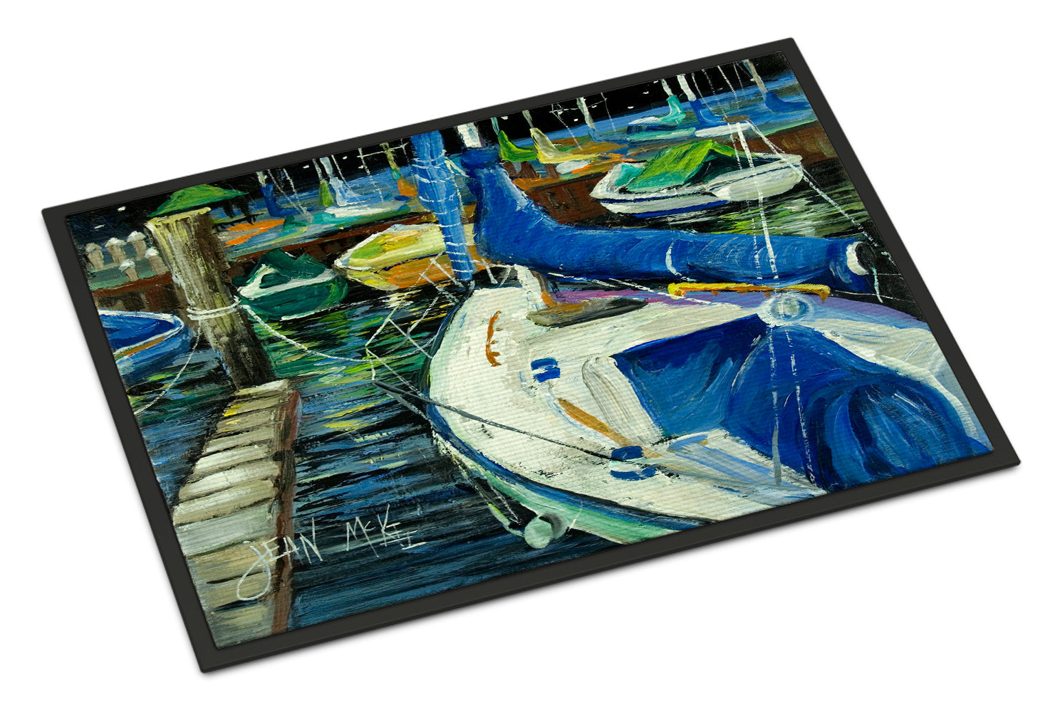 Night on the Docks Sailboat Doormat Indoor Outdoor 24H X 36W Front Door Mat Rugs for Entryway, Non Slip Washable Low Pile,