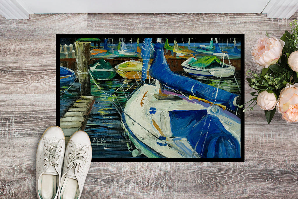 Night on the Docks Sailboat Doormat Indoor Outdoor 24H X 36W Front Door Mat Rugs for Entryway, Non Slip Washable Low Pile,