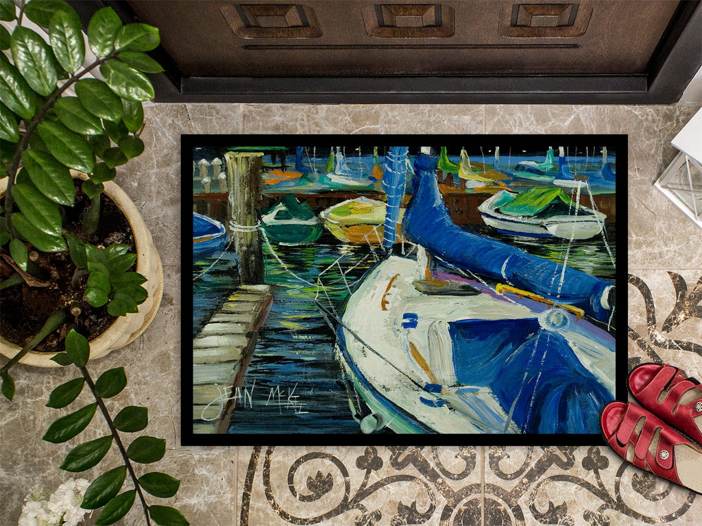 Night on the Docks Sailboat Doormat Indoor Outdoor 24H X 36W Front Door Mat Rugs for Entryway, Non Slip Washable Low Pile,