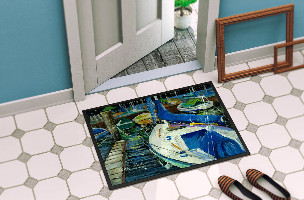 Night on the Docks Sailboat Doormat Indoor Outdoor 24H X 36W Front Door Mat Rugs for Entryway, Non Slip Washable Low Pile,