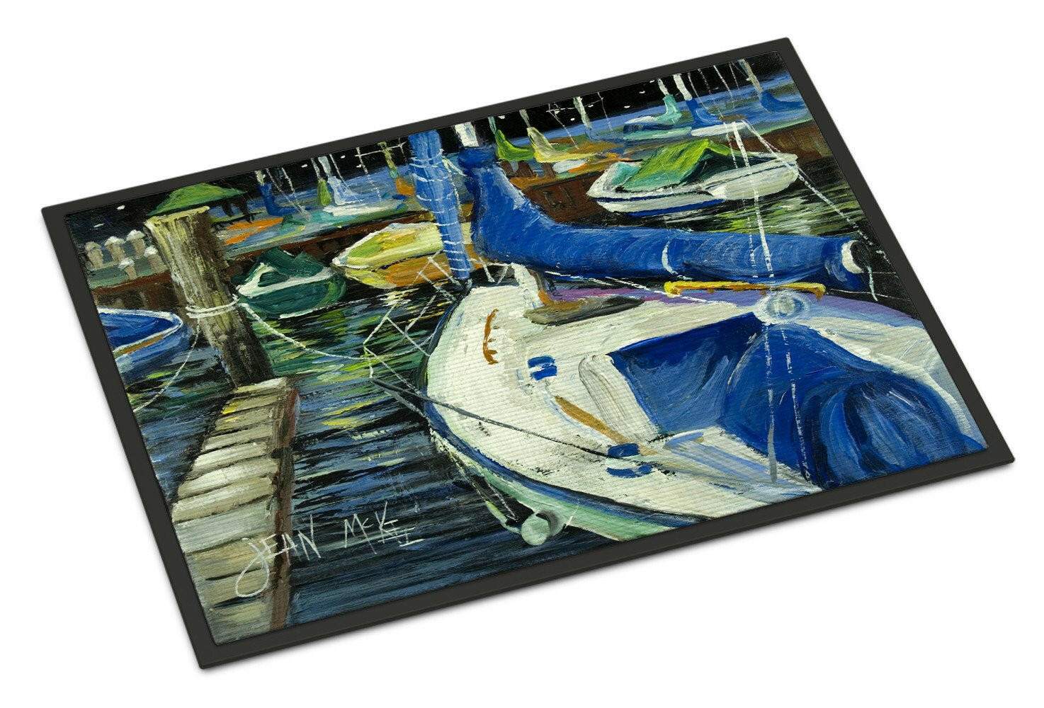 Night on the Docks Sailboat Doormat Indoor Outdoor 18H X 27W Front Door Mat Rugs for Entryway, Non Slip Washable