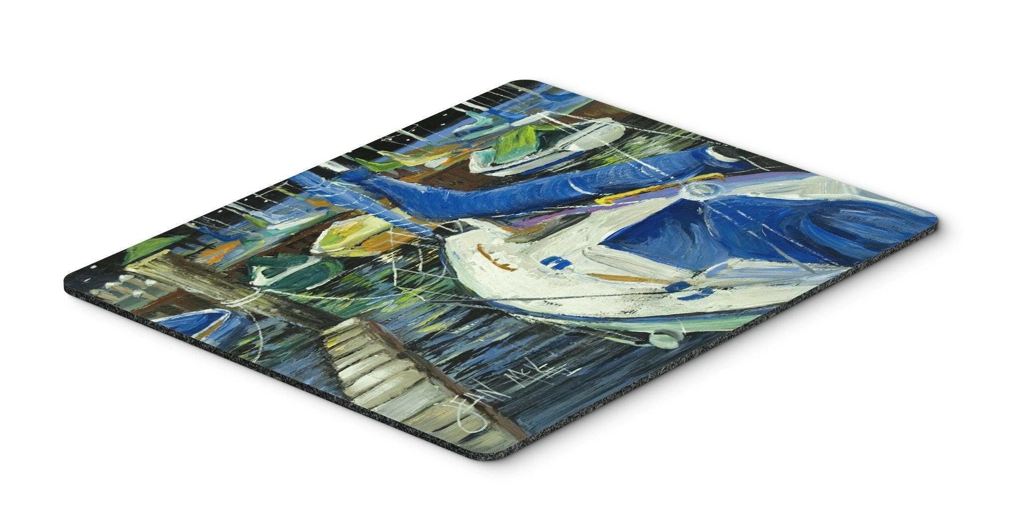 Night on the Docks Sailboat Mouse Pad, Heat Resistant Trivet Hot Pad , Non Slip Rubber Desk Mat, Kitchen Counter Protector, Home Office Decor Gift