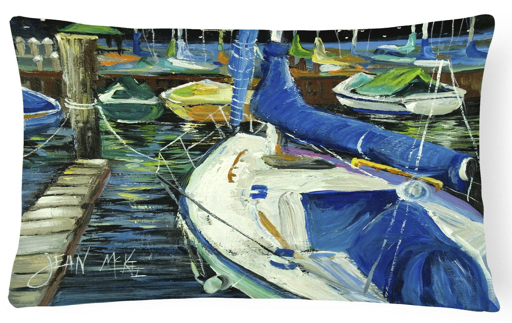 Night on the Docks Sailboat Decorative Throw Pillow 12x16 Indoor Outdoor Accent Cushion, Fabric Cover with Insert for Sofa, Bed, Porch & Living Room