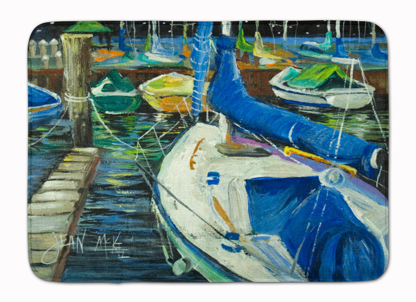 Night on the Docks Sailboat Memory Foam Kitchen Mat Machine Washable Anti-Fatigue Cushion Comfort Bath or Kitchen Rug