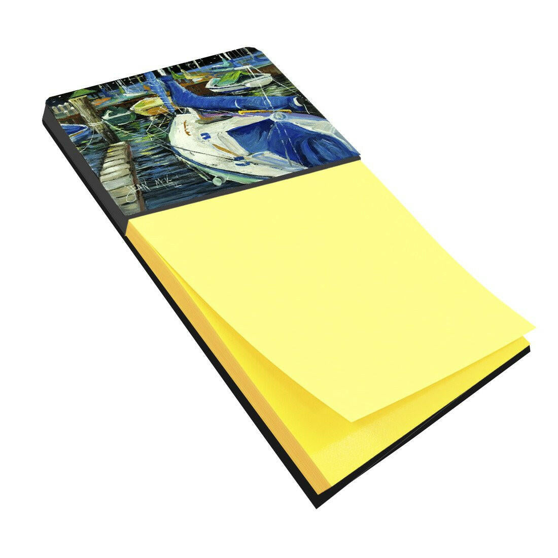 Night on the Docks Sailboat Watercolor Sticky Note Holder Refillable Dispenser Desk Accessory 3x3 Pad Gift
