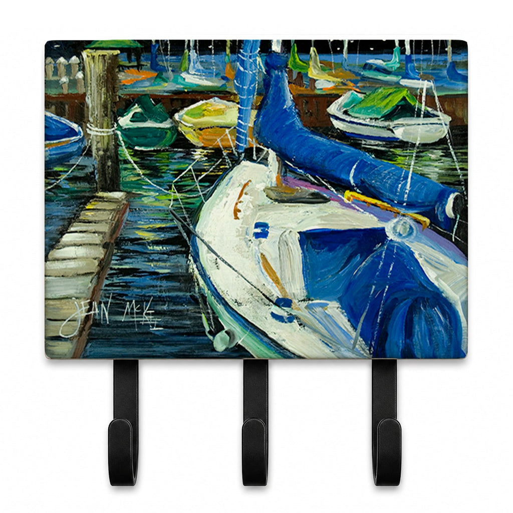 Night on the Docks Sailboat Leash or Key Holder Wall Hooks, Coat Rack Wall Mount, for Hanging Keys, Towels, Aprons, Leashes
